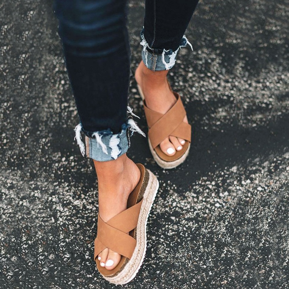 NEW🔥 Espadrille Slide Wedge Sandals Flat Platform - Picture 2 of 8